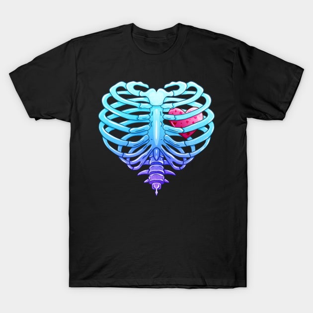 Anatomical Rib Cage with Heart Valentine Goth T-Shirt by Wanderer Bat